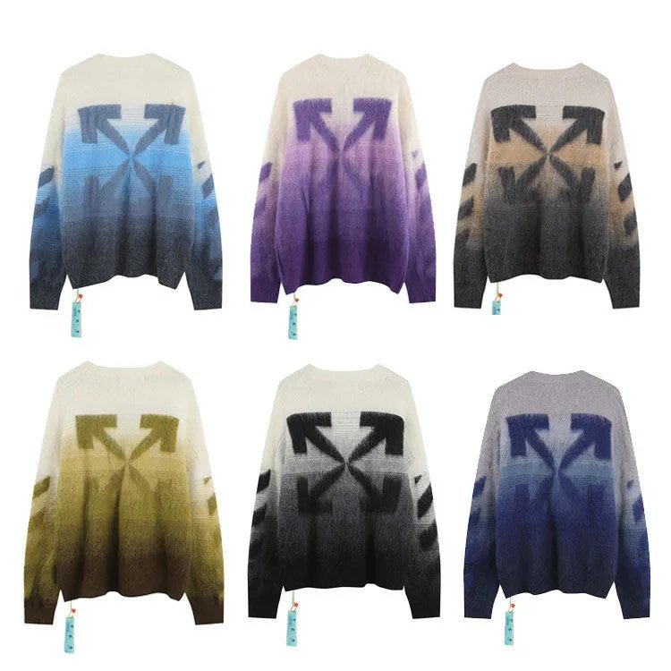 OFF-White Sweater Arrow Gradient Mohair Jacquard Sweater Loose Wool Sweater Tide-CY1688