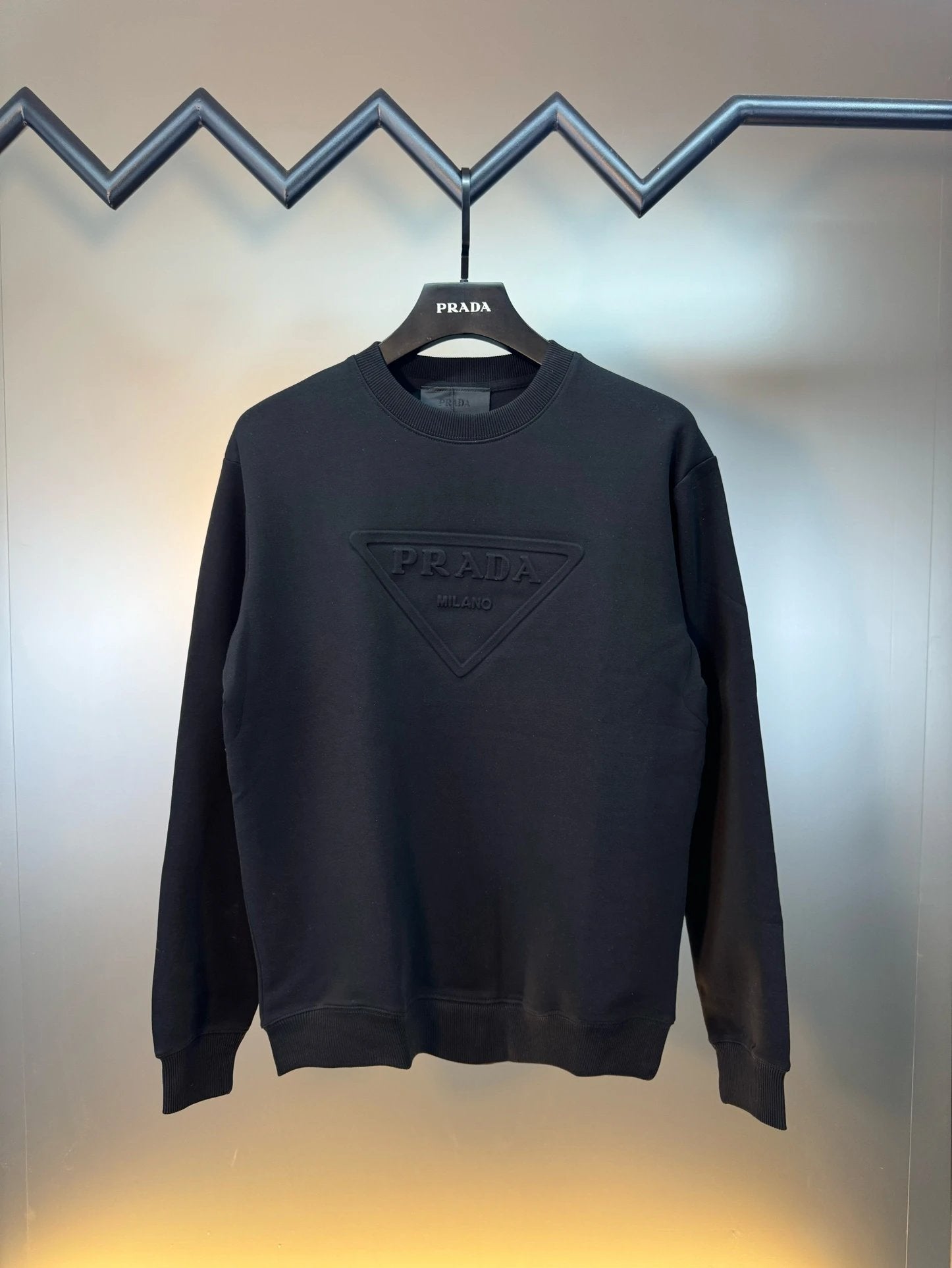 PRADA Hoodie SS24New Style Front Triangle 3D Embossed Crewneck Sweatshirt Long Sleeve Base Shirt Outerwear Trendy Unisex Sports Casual Loose Fit Versatile Autumn Winter New Arrival