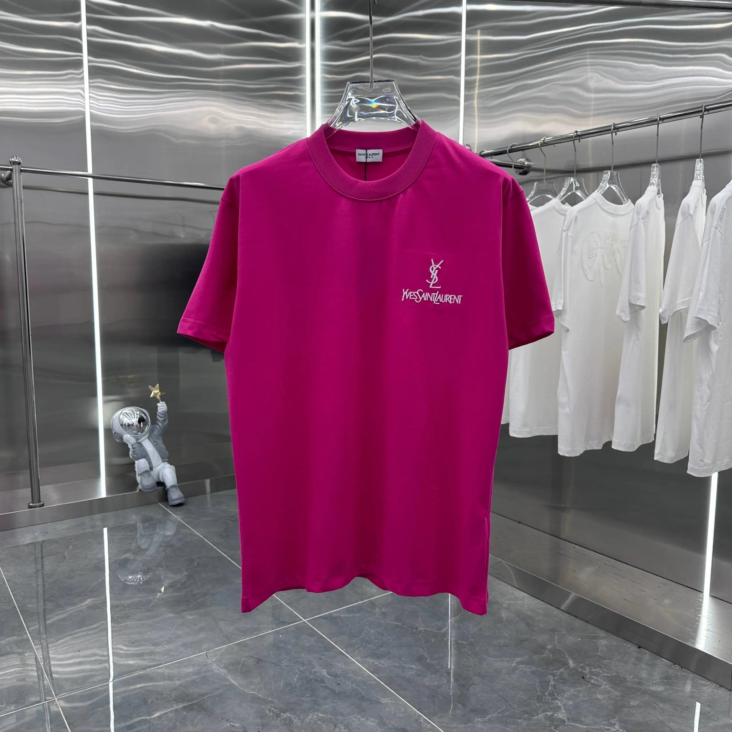 YSL T-shirt Embroidered Brand Logo on the Chest logo round Neck Short Sleeve25ss New Pure Cotton Unisex Style T Casual T-Shirt Base Layer Shirt OS Loose Fit Half Sleeve Top Plus Size