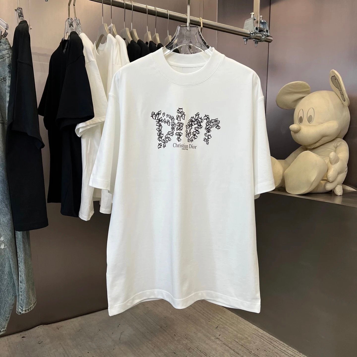 Dior T-shirt Unique Letter Print on Chest logo round Neck Short Sleeve25ss New pure cotton T Unisex T-Shirt OS Drop Shoulder Loose Fit Base Shirt Top T-Shirt Short Sleeve