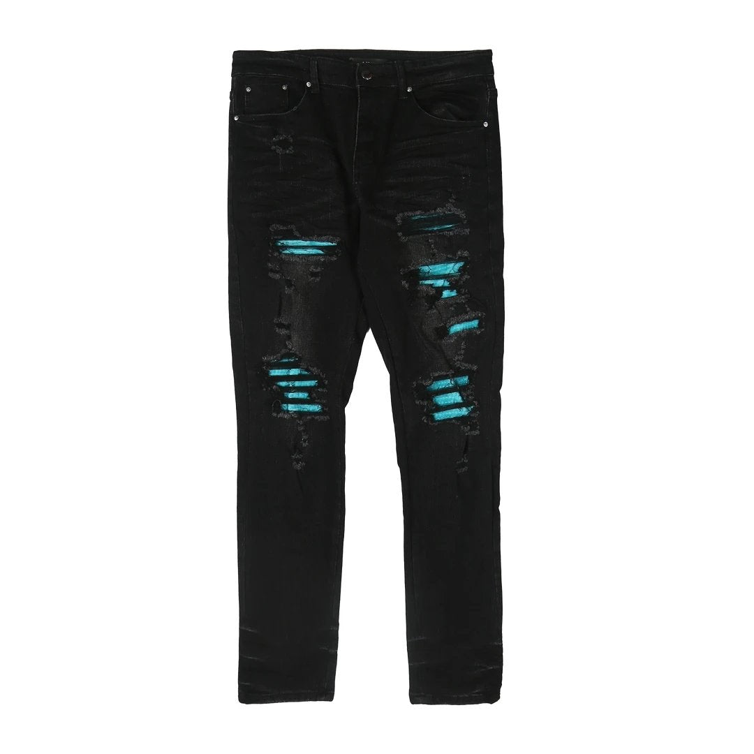 Amiri Jeans Jeans Water Washed Hole Denim Trousers Slim Fit Spat High-Waisted Trousers Men's and Women's Same Long Pants24ss Autumn and Winter New Products