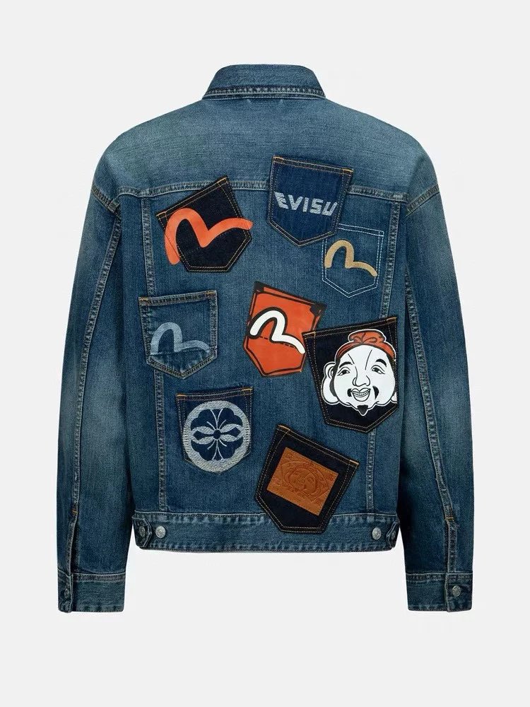 Evisu Jackets Top Version New Men's Coat Flower Seagull Denim Jacket Street Cool Casual Fashion