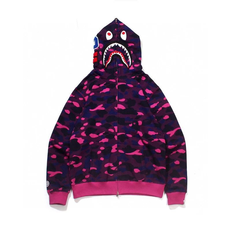 Bape Hoodie Top Version Double Hood Sweater Shark Camouflage Men and Women Same Style Fashion Brand Hooded Cardigan Hip Hop Jacket