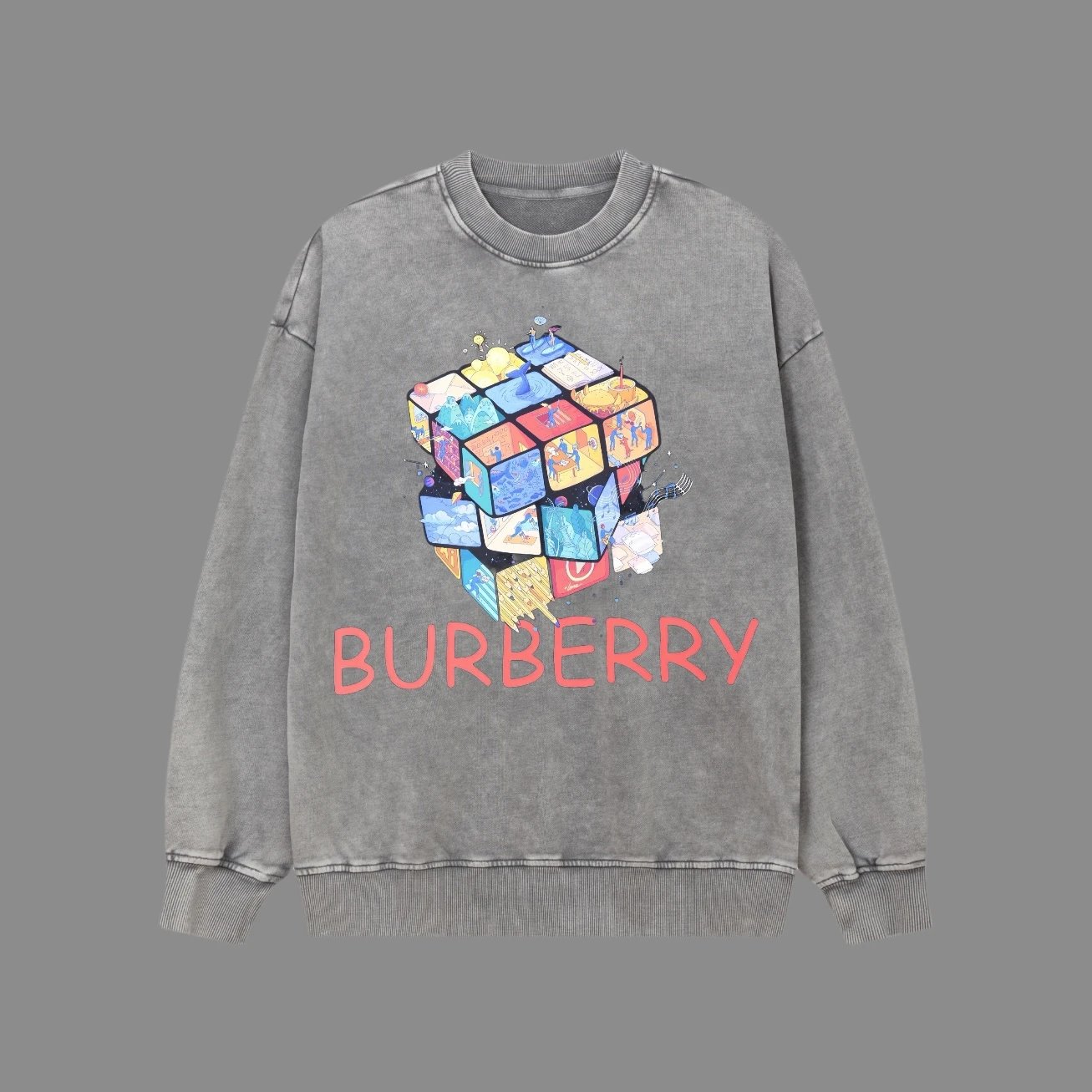 Burberry Hoodie Washed Snowflake Series Magic Cube Round Neck Sweatshirt Casual Loose Pullover Sportswear Top os Unisex Inner Layer Design24ss Autumn and Winter New Products