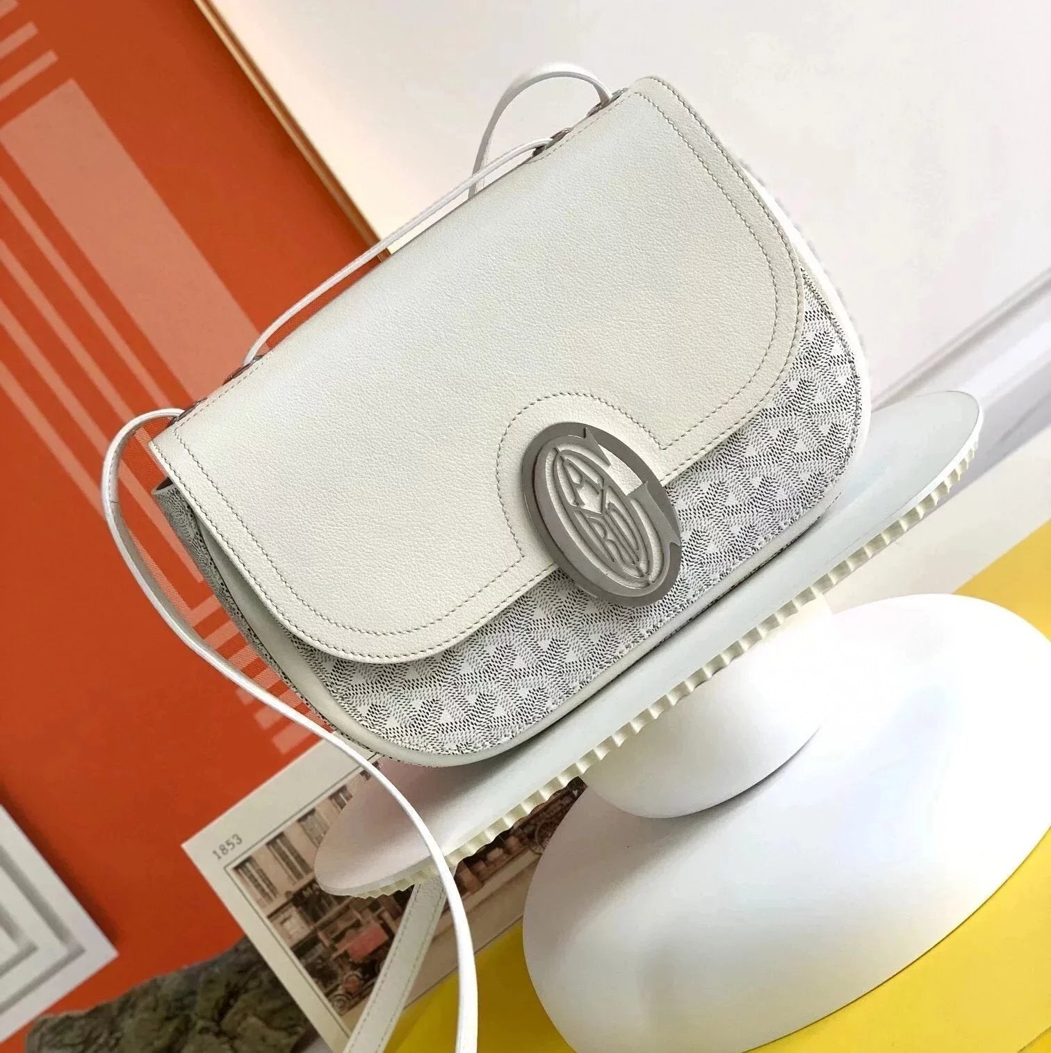 Goyard Bag Top version 2022Latest Limited Edition Commemorative Ladies233Canvas and Cowhide Stitching Women's Bag Metal Buckle Bag Shoulder Crossbody Shoulder Tote Dark Blue25cm