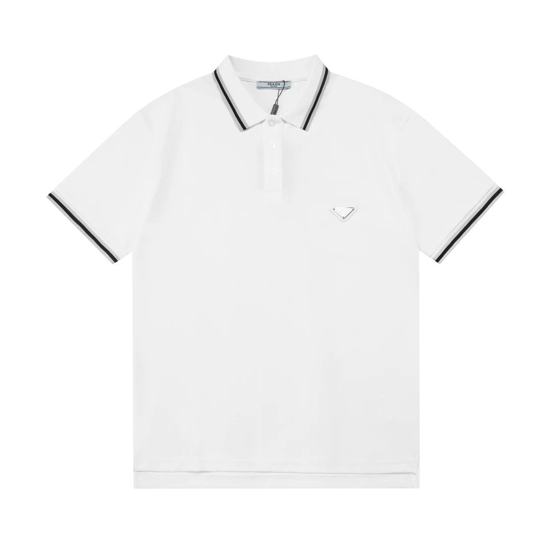 PRADA T-shirt Triangle Chest logo Leather Stamp POLO Shirt Lapel Short Sleeve25ss New Unisex Commuter Short Sleeve Summer Loose Fit T Business Shirt Plus Size T-Shirt