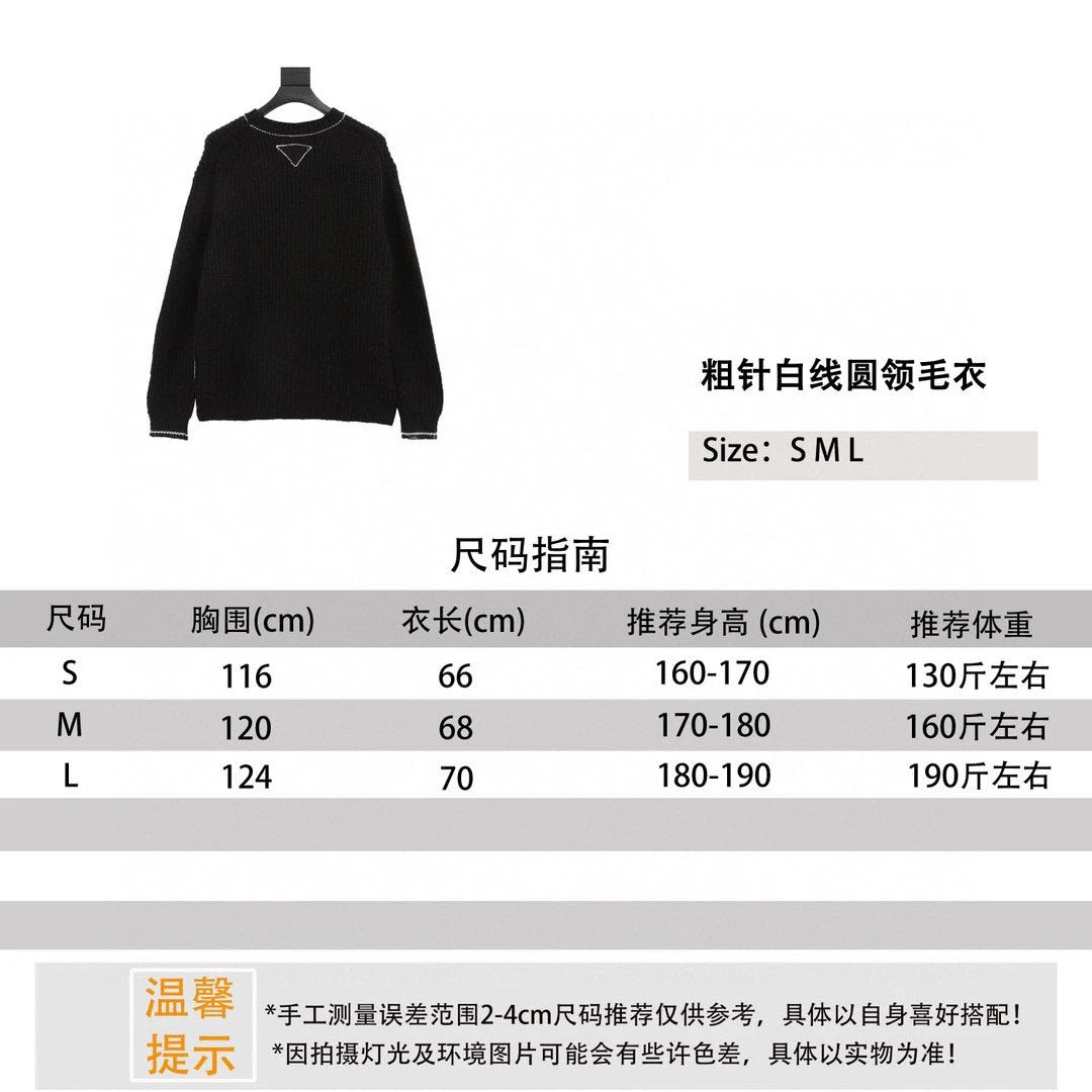 PRADA Sweater 24FW Thick Needle White Line round Neck Sweater for Men and Women
