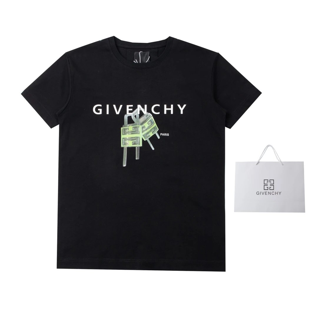 Givenchy T-shirt Chest Zipper Letter Print logo round Neck Short Sleeve25ss New Pure Cotton Unisex Style T T-shirt OS Loose Fit Base Shirt Half Sleeve T-Shirt Top Half Sleeve