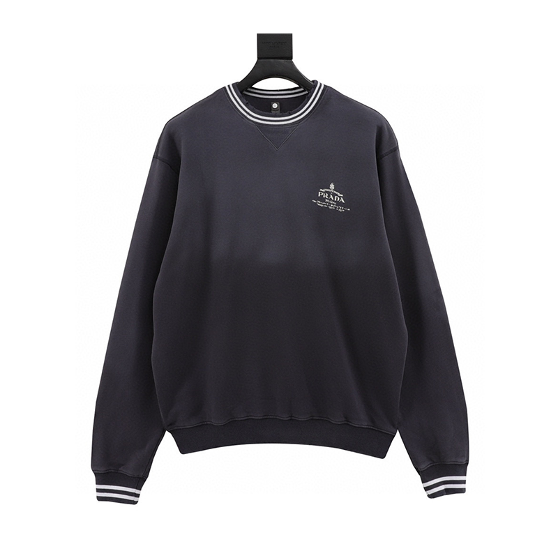PRADA Hoodie Gradient Washed Letters Embroidered Crew Neck Sweater for Men and Women