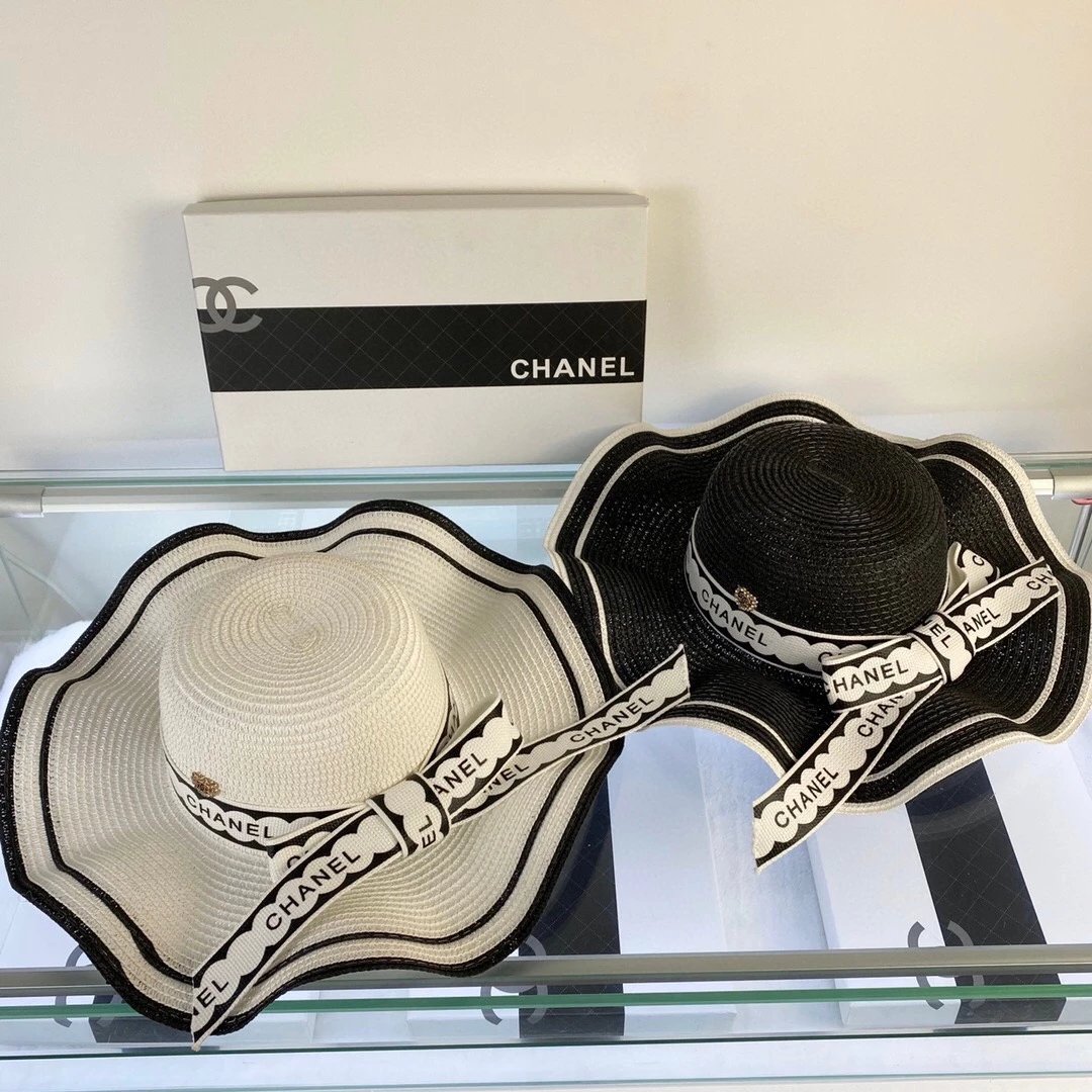 Chanel Hat 2023New Wave Brim Bow Straw Hat Straw Hat Bowler Hat Detail Control,Simple and Elegant,All-Matching Item~First Choice for Getting out of the Street,New Hat Type Super Beautiful and Greasy