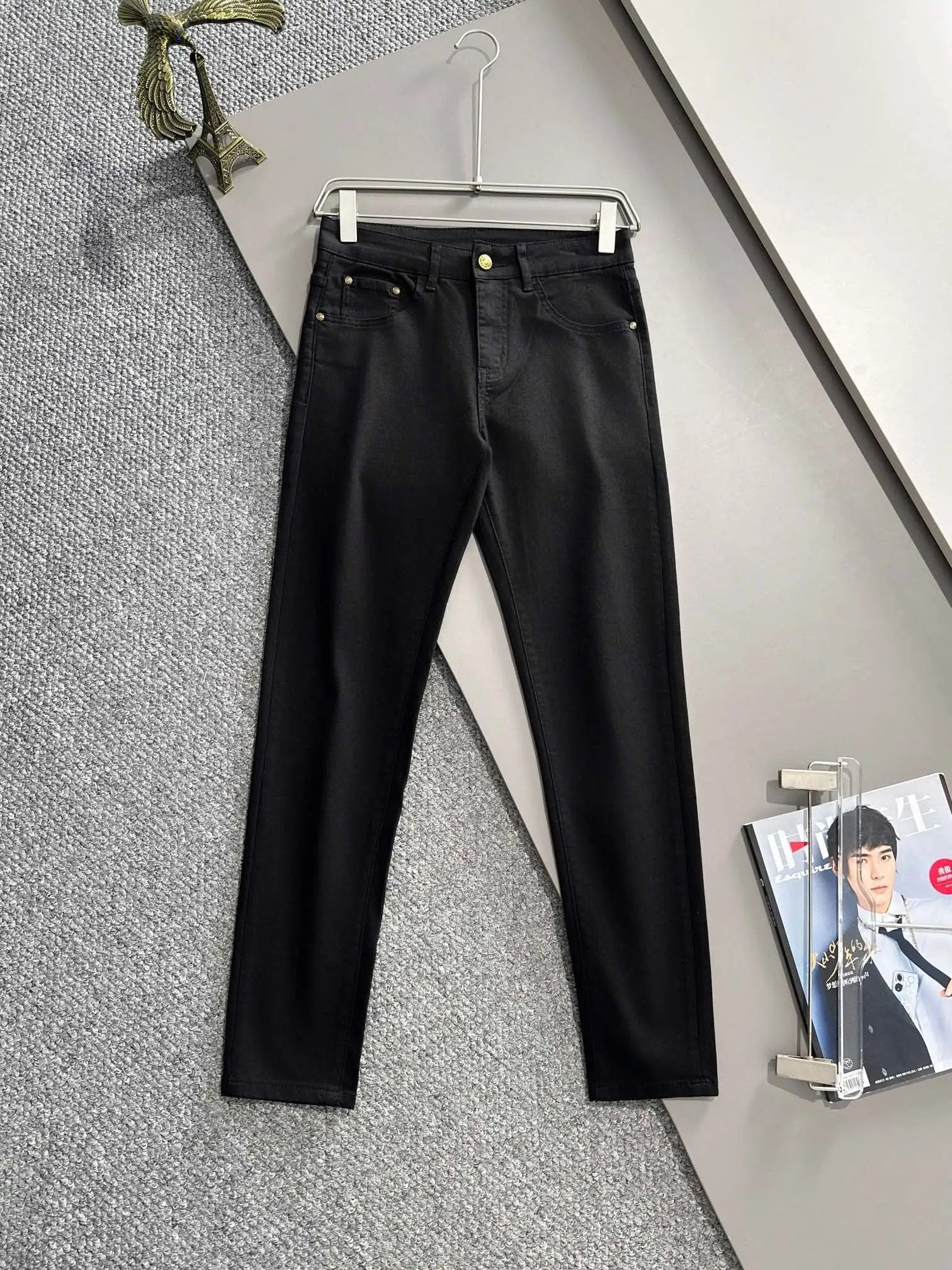 Dior Jeans Embroidered Pocket Leather Tag logo25ss Spring Summer New Straight Slim Fit Jeans High Waist Unisex Loose Fit Long Pants