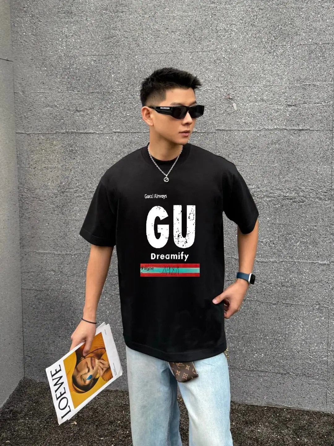 Gucci T-shirt Front and Back Letter Direct Print logo round Neck Short Sleeve25ss New Pure Cotton Unisex Style T T-shirt OS Loose Fit Base Shirt Short Sleeve Top T-Shirt