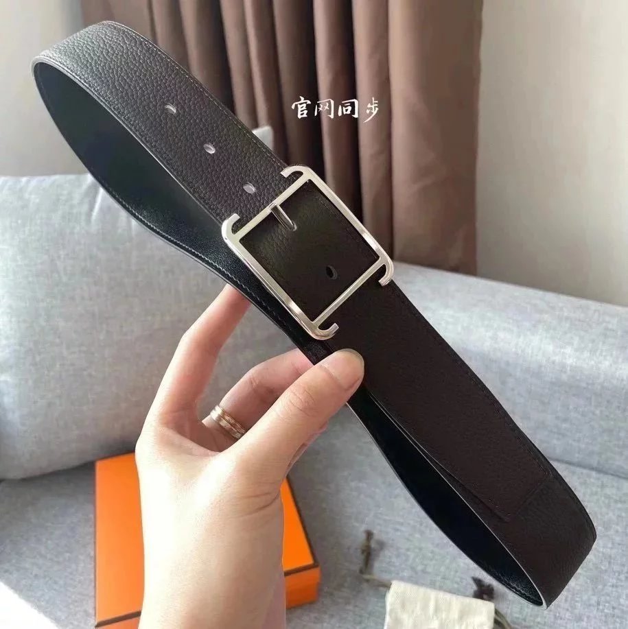 Hermes Belt Top version New Men's Lady's Pants Belt3.8cm Import togo Leather Double-Sided Lychee Pattern Pin Buckle Double-Sided Belt Stainless Steel Hardware Belt togo Leather belt H Belt Loop Business