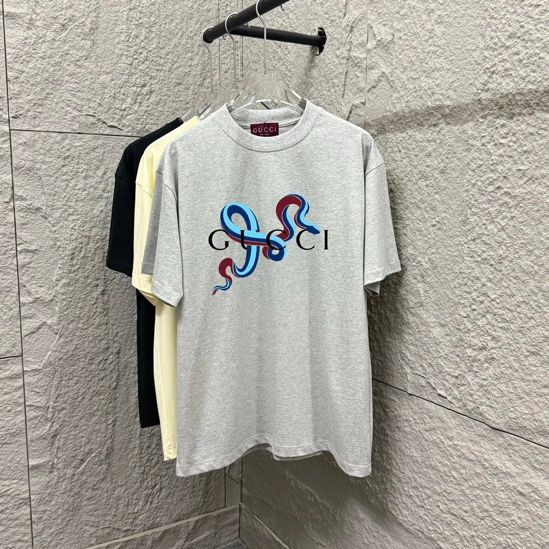 Gucci T-shirt Year of the Snake Limited Edition Double G Printing logo round Neck Short Sleeve25ss New Pure Cotton Unisex Style T T-shirt OS Loose Fit Base Shirt Top Half Sleeve T-Shirt