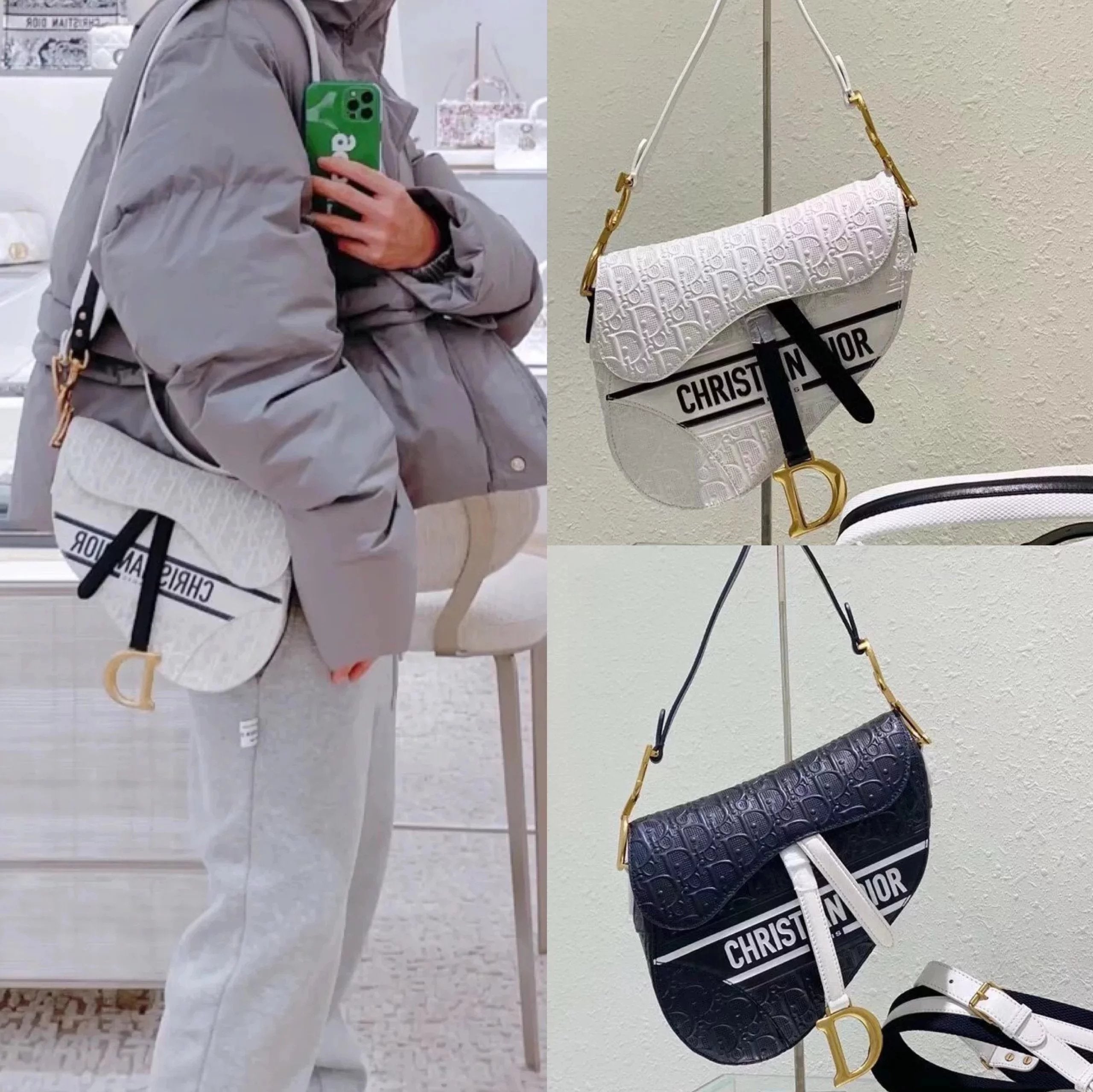 Dior Women's Bag Top version Saddle Bag Handbag Crossbody Bag Lady's Bag Full Leather Saddle Bag2022New Women's Bag Men's Bag Stirrup“D”Shaped Pendant and Saddle Flap Highlight Brand Classic Design,Decoration Oblique Printing Effect Hollow Figure
