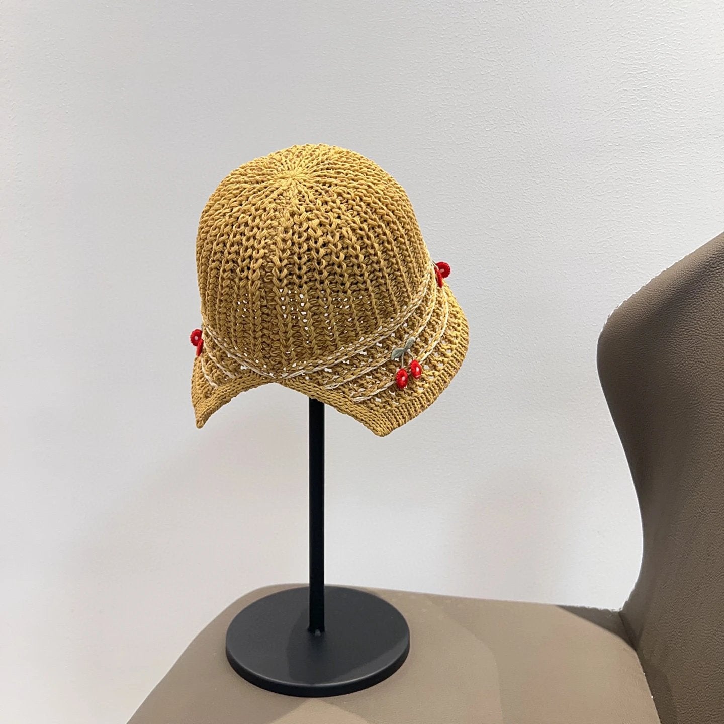 Celine Hat Cherry decoration logo Fisherman Hat Casual Sun Protection Outdoor Versatile UV Protection Plain Face Covering Sun Hat Flat Top Bucket Hat