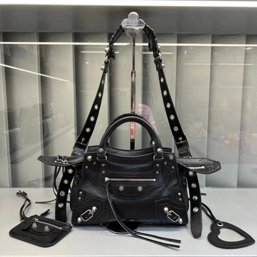 Balenciaga Bag Top version 【High Version Surrogate Shopping】2022New Latest Neocagole Motorcycle Bag Oil Wax Leather Genuine Leather Bag Backpack Shoulder Bag Crossbody Bag Rivet Diamond Motorcycle Bag Handbag Tote Bag