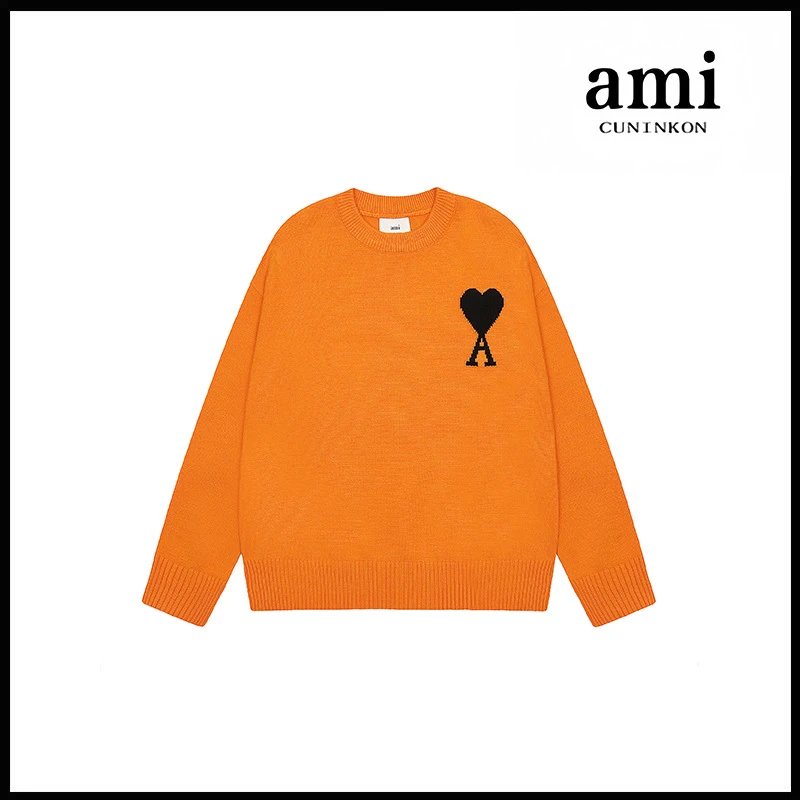 Ami Sweater Knitwear Classic round Neck Big Heart Jacquard Pullover Sweater Loose and Idle Sense Casual Couple Outfit-CY