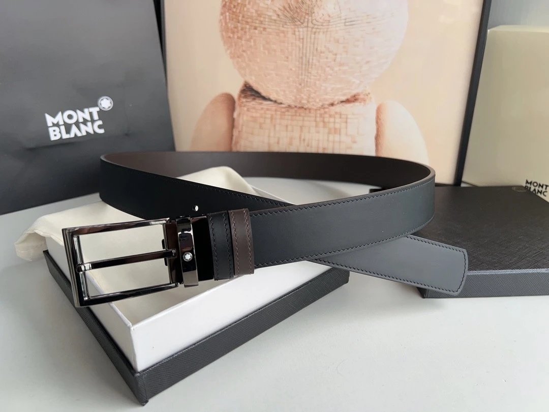 Montblanc Belt Top version 【Original Factory】Men's Leather Belt Width3.5cm Quality Full Set Packaging Original Imported Double-Sided Head Layer Cowhide 100% Original Pure Brass Buckle Dual-Use Fashion Elegant Boys Belt M Home New Custom Latest Hot