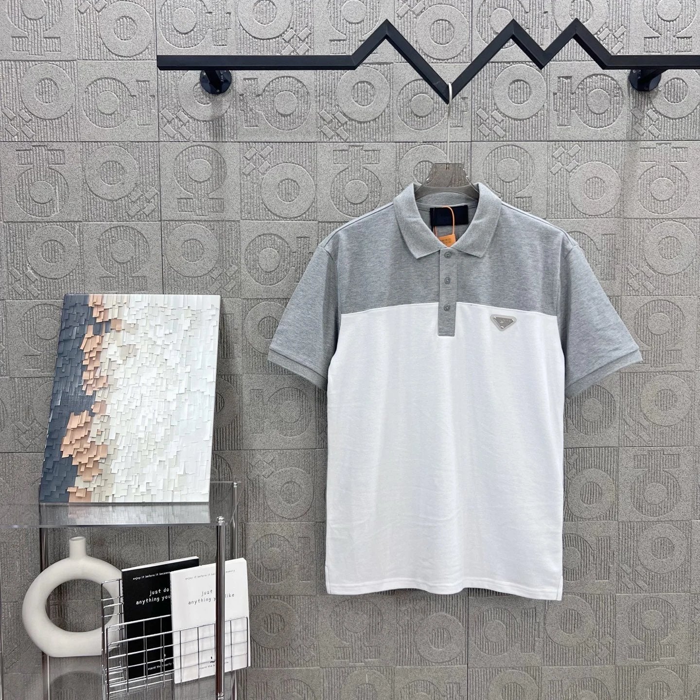 PRADA T-shirt Chest Triangle Mark Letter Embroidery logoPOLO Shirt Lapel Short Sleeve25ss New Unisex Summer Short Sleeve OS Loose T Business Half Sleeve Shirt Plus Size T-Shirt