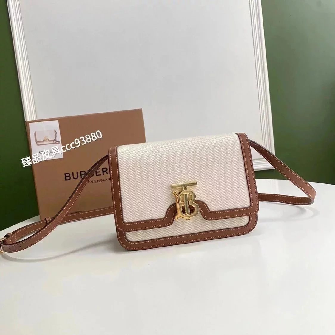 Burberry Women's Bag Top version 【Surrogate Shopping Edition】TB Bag New TB Twist Lock Bag Canvas Stitching Leather Crossbody Bag Women's Bag BOX Square Bag Stewardess Bag Box Bag Messenger Bags New Women's Bag