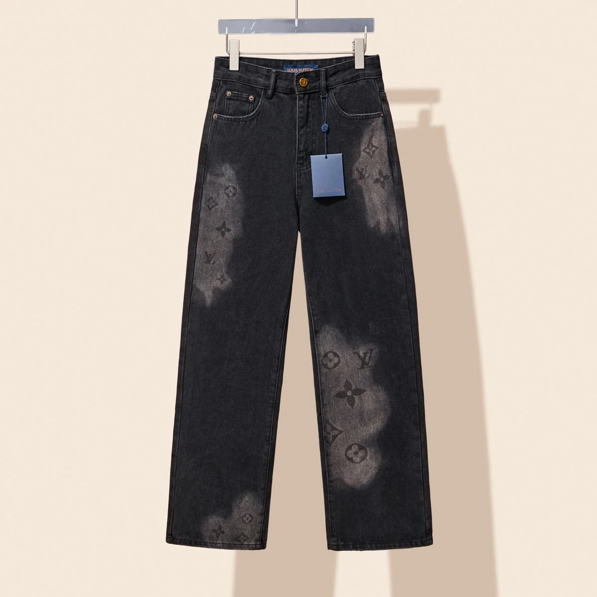 Louis Vuitton LV Jeans Tail Light Laser Burnt Denim Pants for Men and Women Couple Style