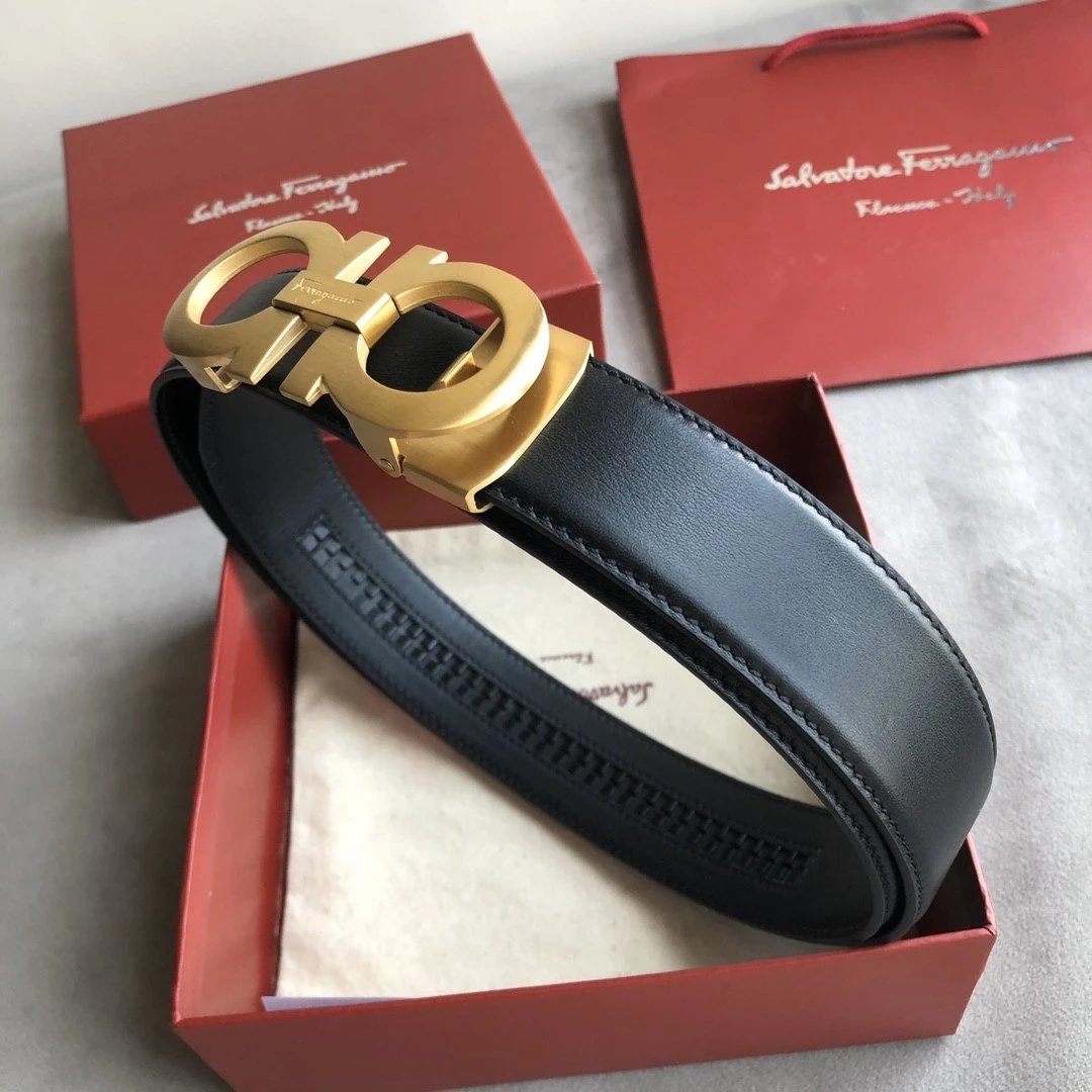 Ferragamo Belt Top version 【Full Package】Belt Width for Men and Women3.5cm Automatic Buckle Chip nfc Anti-Counterfeiting Quality Counter Full Set Packaging Italian Double-Sided Cowhide Matching Boutique Brass Buckle Length Can Be Cut by Yourself Counter B