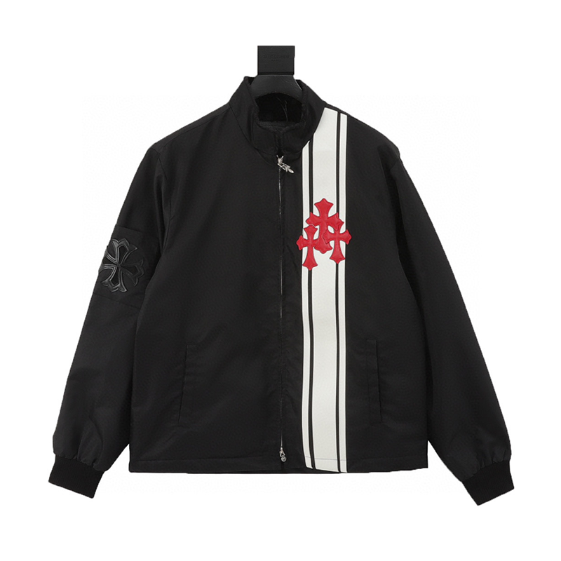 Chrome Hearts Jackets Red shi Word Frame Leather Tag Black and White Stitching and Brushed Zipper Outer Men and Women Same Style