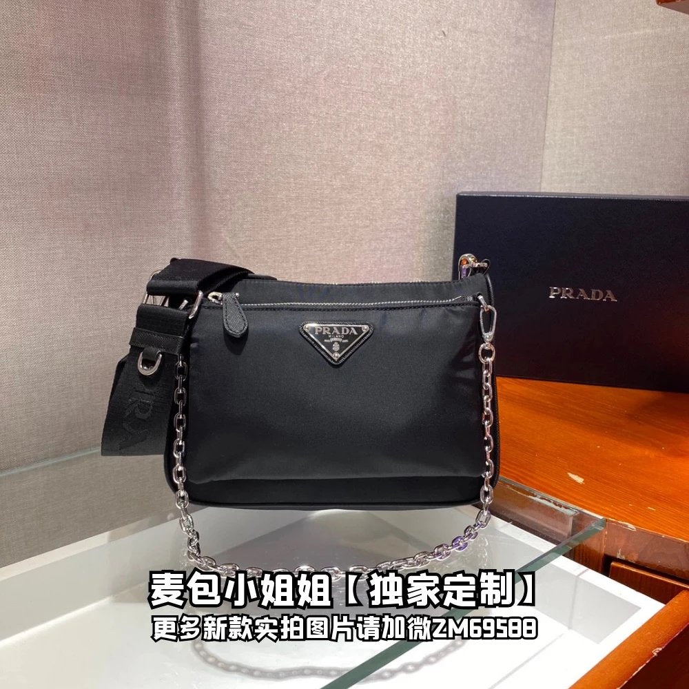 PRADA Bag Top version Latest Gemini Bag Hobo Handbag Two-Piece Original Single Nylon Tote Shoulder Bag Messenger Bag Men's and Women's Bags Unisex Bag1BH168