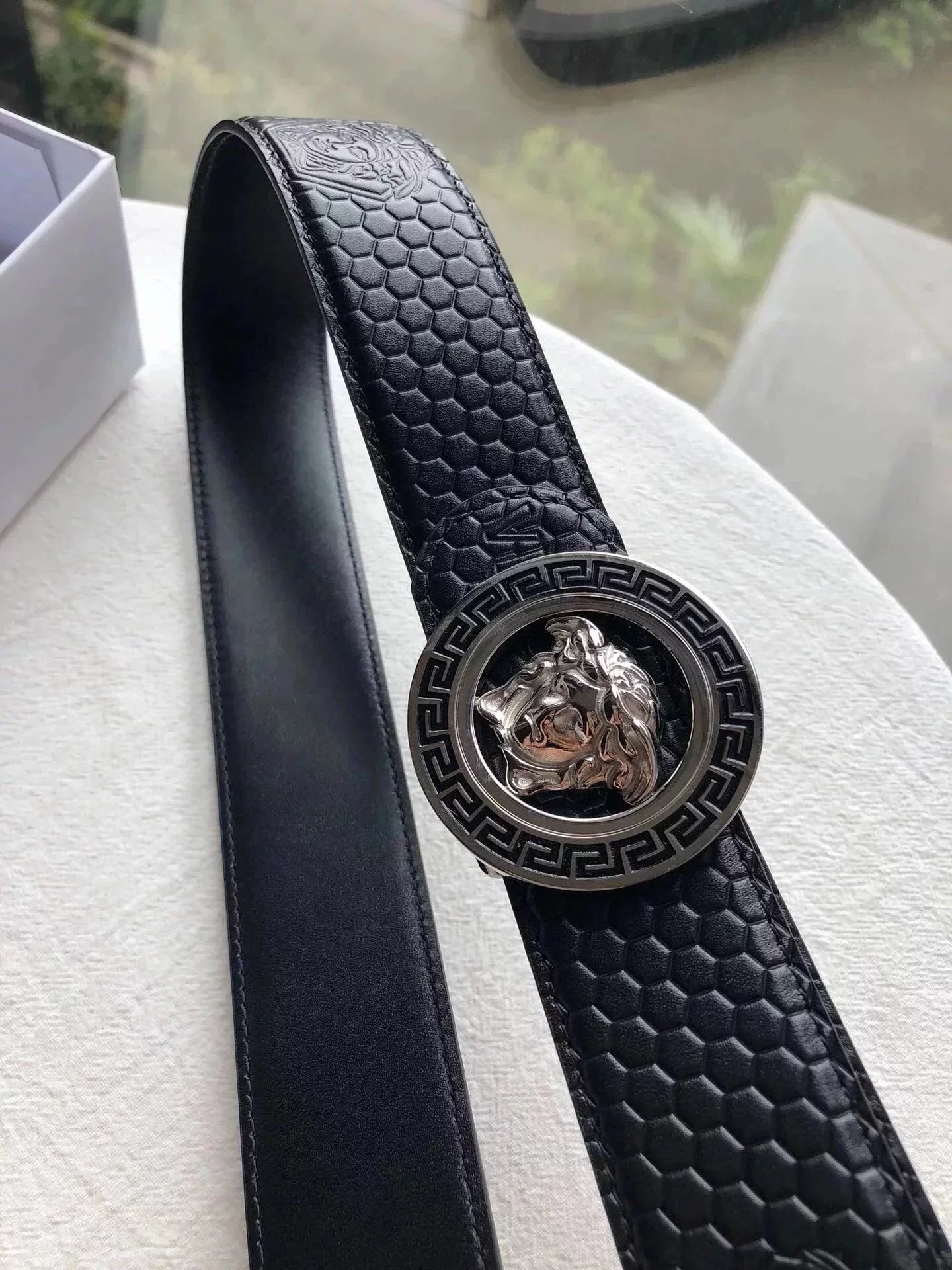 VERSACE Belt Top version Men's Belt Genuine Leather Steel Buckle Dusa Hanging Buckle Belt