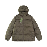 Gucci Down Jacket Full Jacquard Hooded Down Jacket Unisex Fluffy Hooded Long Sleeve Puffer Coat Winter Thickened Warm Outerwear Loose Versatile Fashion