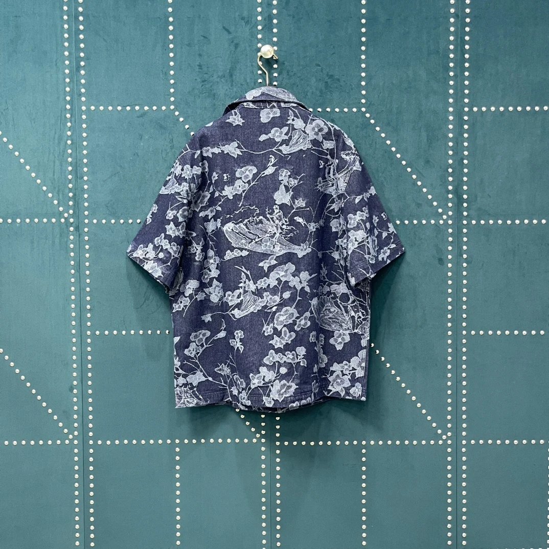 Louis Vuitton LV Shirt Allover Floral Wave Jacquard logo Saga Turn-down Collar Short Sleeve Shirt Versatile Casual Business Unisex Slim Fit Jacket