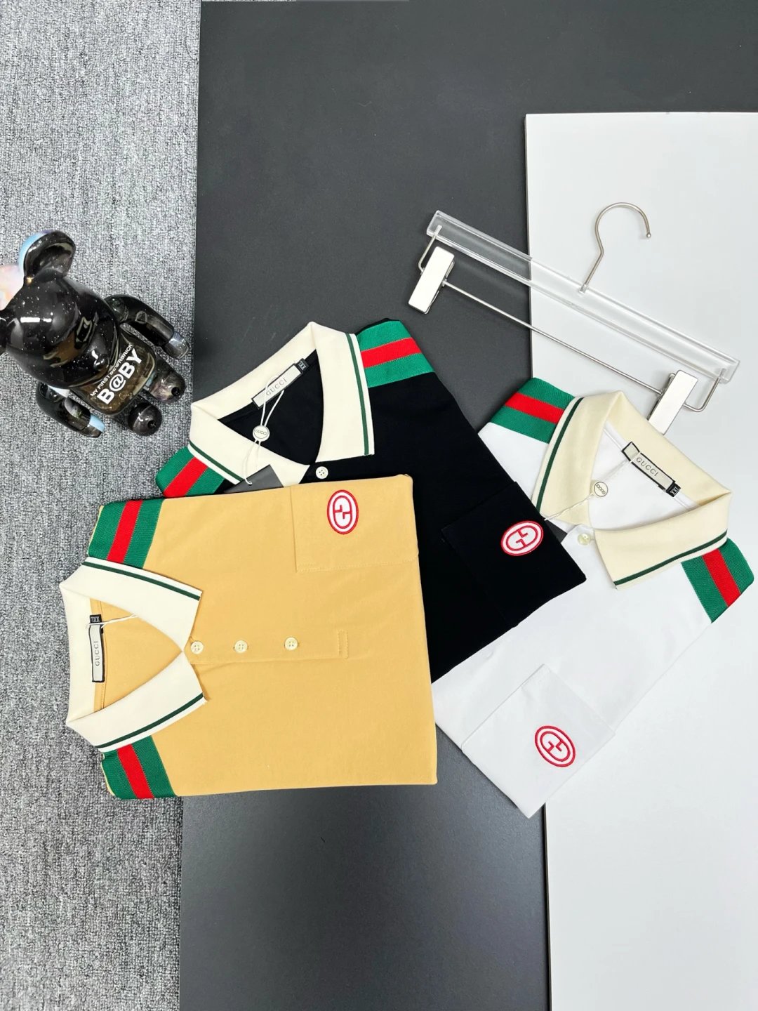 Gucci T-shirt Striped Embroidered Shoulder Bag logoPOLO Shirt Lapel Short Sleeve25ss New Unisex Summer Short Sleeve OS Loose T Business Half Sleeve Shirt Plus Size T-Shirt