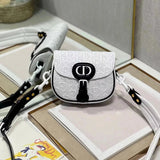 Dior Women's Bag Top version 【Original Leather】2022New Bobby Handbag Hollow Bobbi Bag Black and White Panda Color Matching Shoulder Messenger Bag Made of Hollow Cow Leather Oblique Printing Effect New Women's Bag Selenodont Bag Crossbody Bag Saddle Bag