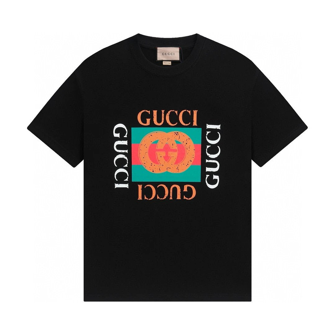 Gucci T-shirt Square Letter Print on Chest logo round Neck Short Sleeve25ss New Pure Cotton Unisex Style T T-shirt OS Loose Fit Base Shirt Top Half Sleeve T-Shirt