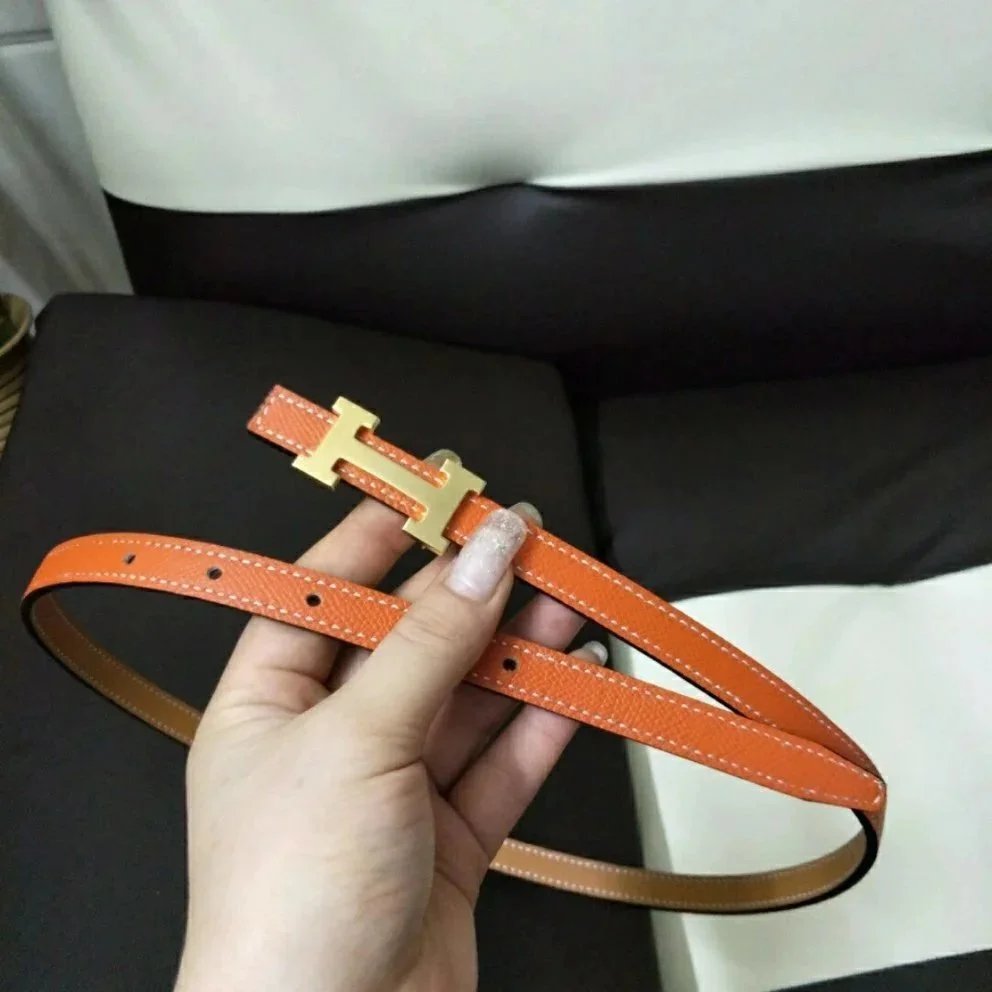 Hermes Belt Top version High Quality Women's Belt First Layer Calfskin Double-Sided Letters h Buckle Casual All-Match Belt1.5cm