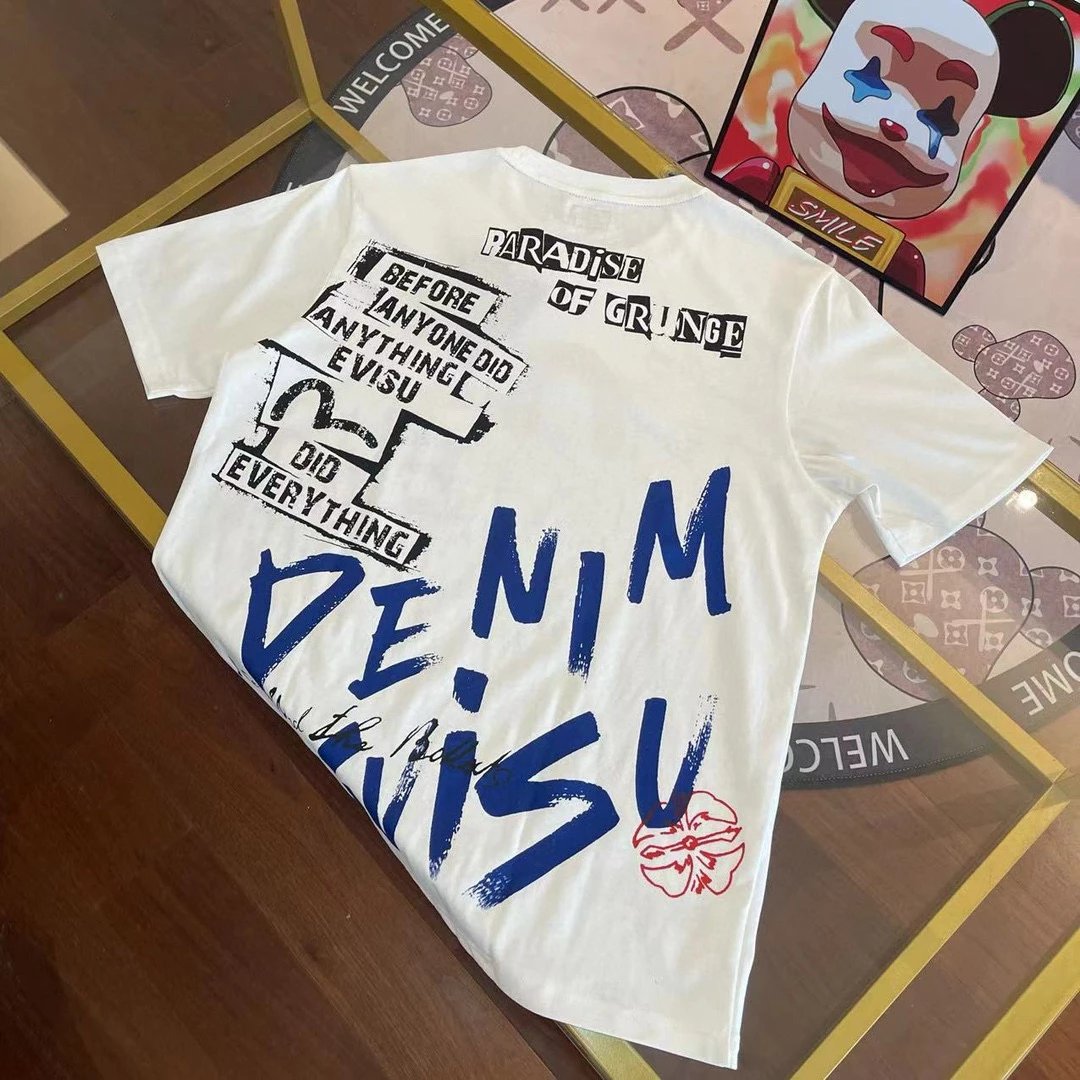 Evisu T-shirt Top Version Counter Same Style Pure Cotton Summer Men's and Women's Same Fashion Loose All-Matching2024New Short Sleeve T T-shirt