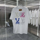 Louis Vuitton LV T-shirt Backside Rhinestone Ink Letter Print logo round Neck Short Sleeve25ss New Pure Cotton Unisex Style T T-shirt OS Loose Fit Base Shirt Top Half Sleeve T-Shirt