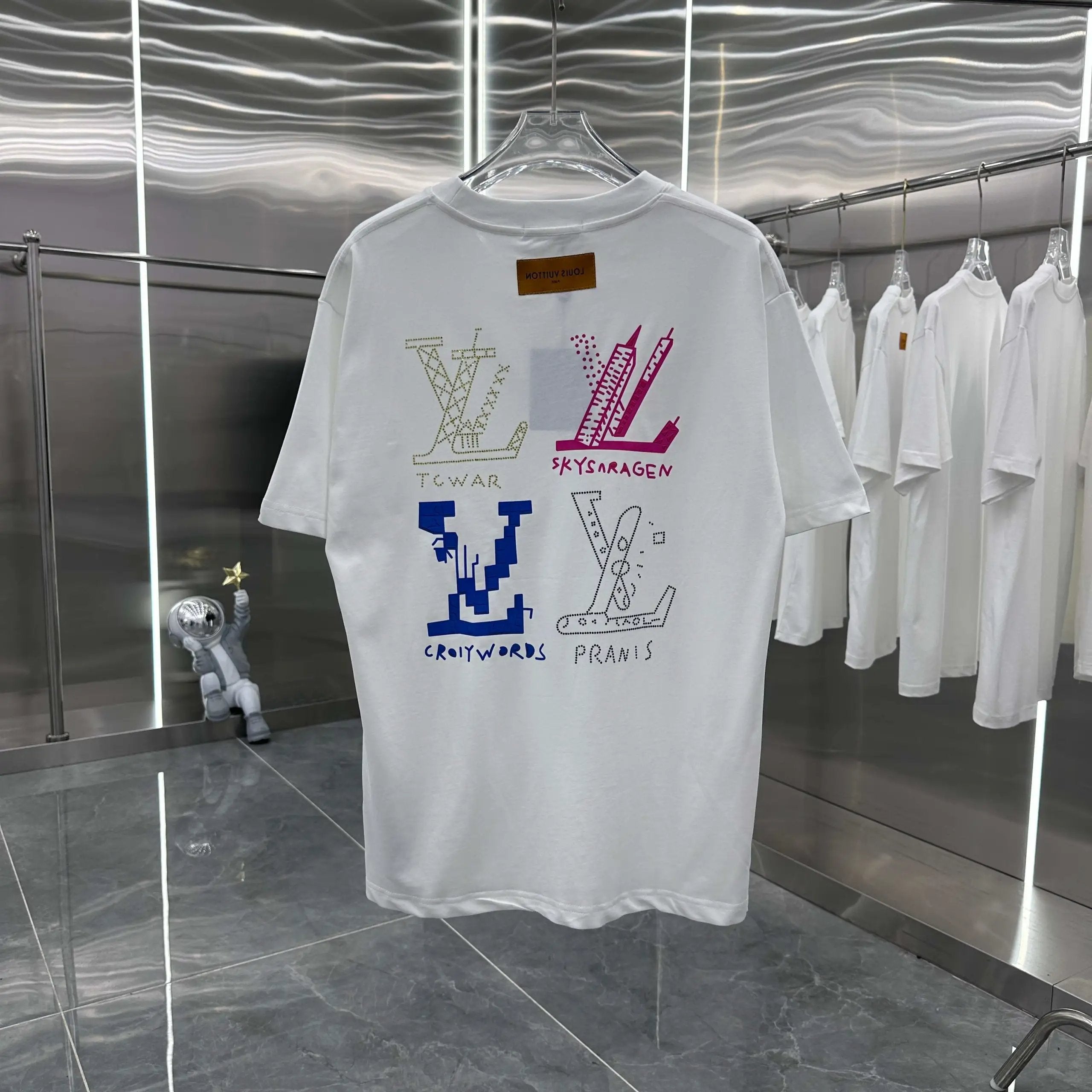 Louis Vuitton LV T-shirt Backside Rhinestone Ink Letter Print logo round Neck Short Sleeve25ss New Pure Cotton Unisex Style T T-shirt OS Loose Fit Base Shirt Top Half Sleeve T-Shirt