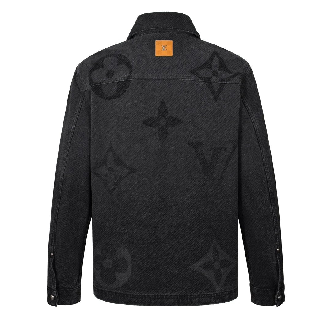 Louis Vuitton LV Jackets 24FW Dark Pattern Burnt Flower Denim Jacket Fashion Simple Heavy Casual Short Denim Unisex Washed Turn-down Collar Jacket
