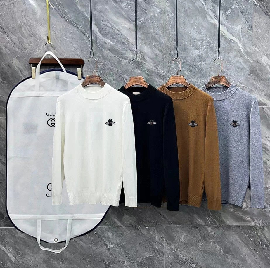 Gucci Sweater Little Bee Logo LOGO Three-Dimensional Mock Neck Sweater Long Sleeve Idle Style OS Loose Fit Unisex Knit Top Jacket Versatile Casual Wearable Inside and Outside