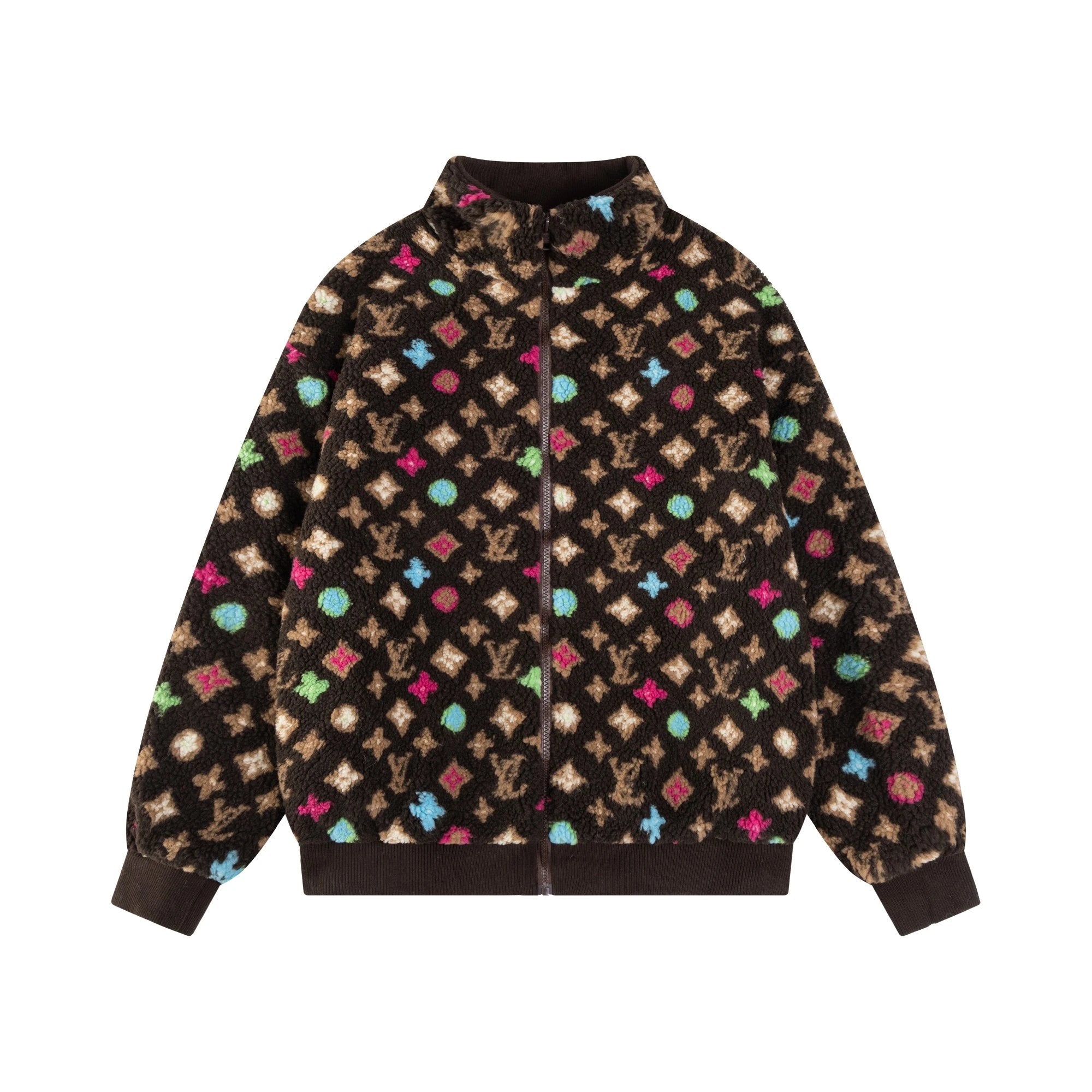 Louis Vuitton LV Jackets 24FW Stand Collar Plush Jacquard Zipper Jacket Coat Unisex Autumn Winter New Sports Casual Loose Versatile