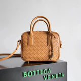 Bottega Veneta Women's Bag Top version Super Original Leather Plate Home2024Early Spring New Product GetAway Small Square Box Retro Fashion Bowling Bag Shoulder Crossbody Handbag Commute Leisure Fashionable All-Match Women Bag Bag Weight Lightweight