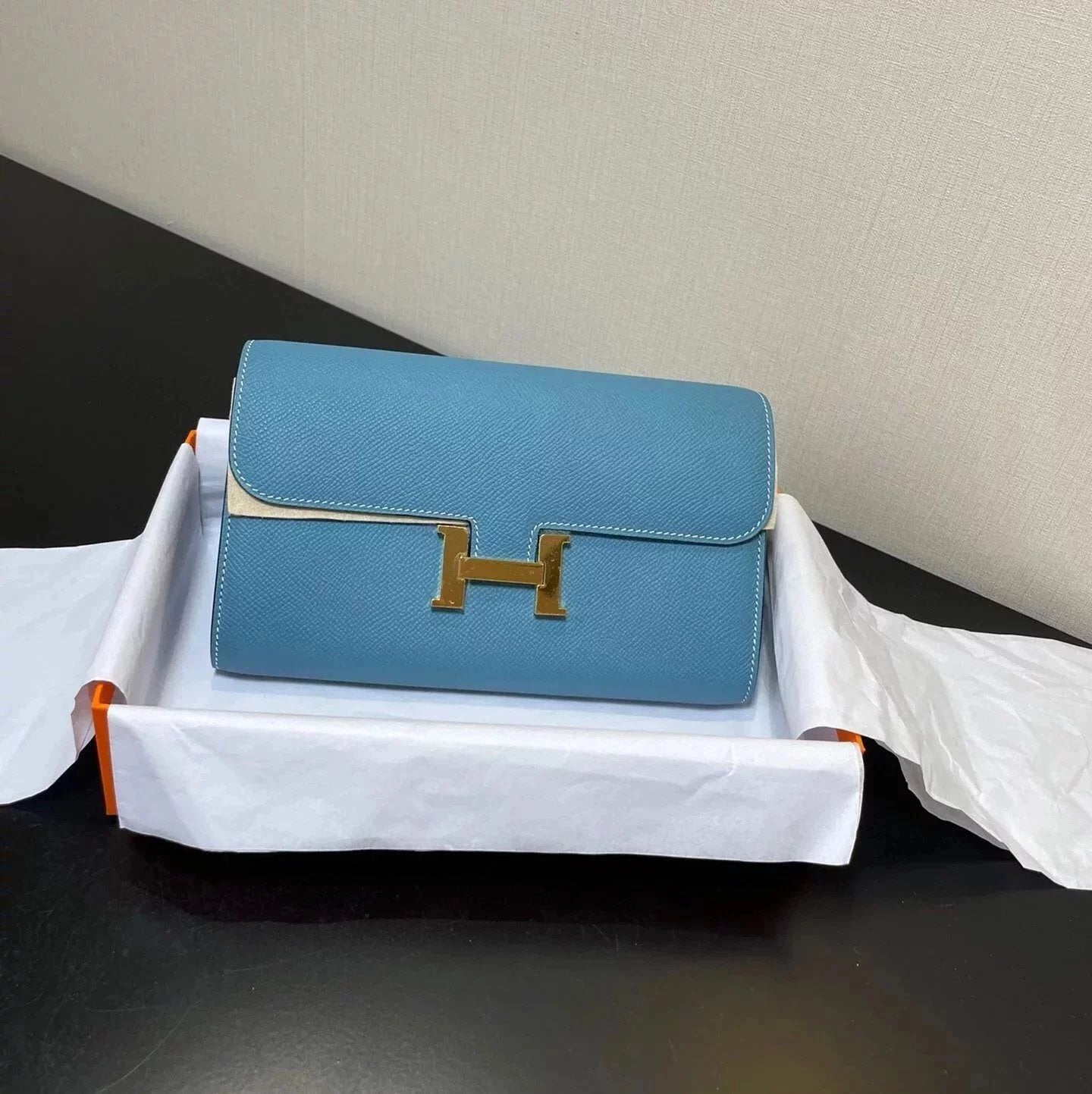Hermes women's bag Top version New Kangkang Women's Bag epsom Leather Palm Print ConstanceToGoWoc Shoulder Crossbody Handbag Clutch Long Long Purse Wallet Dinner Bag