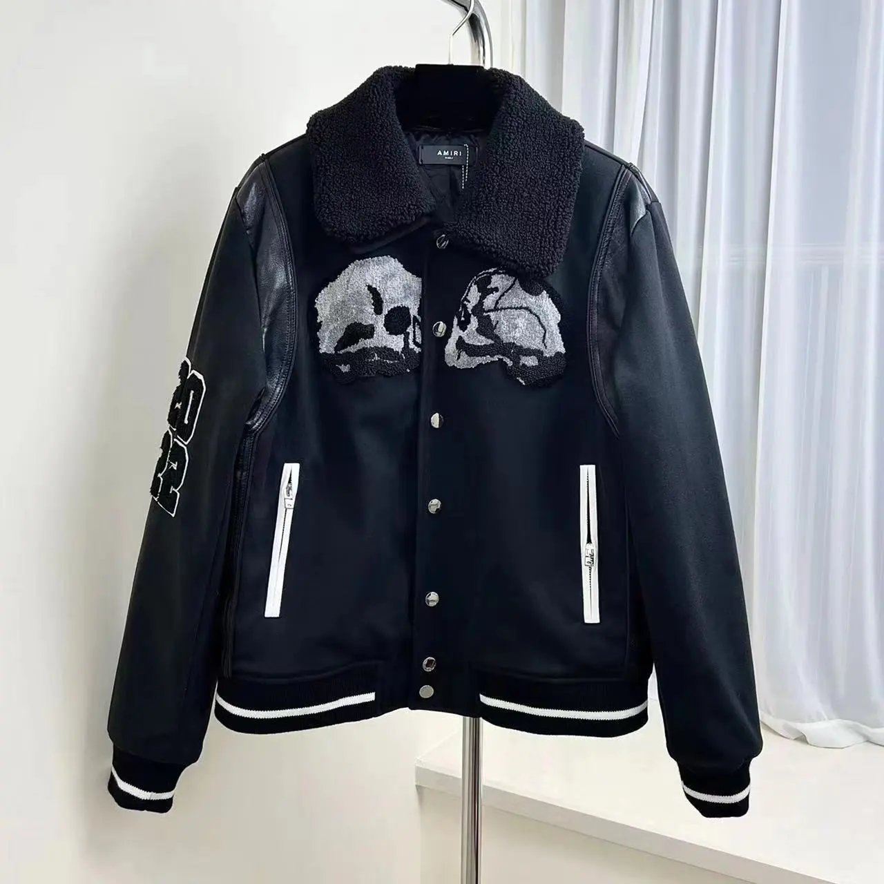 Amiri Jackets Coat Correct Version Embroidered Bone Print Pilot Casual Jacket Coat Men's and Women's Baseball Uniform Winter