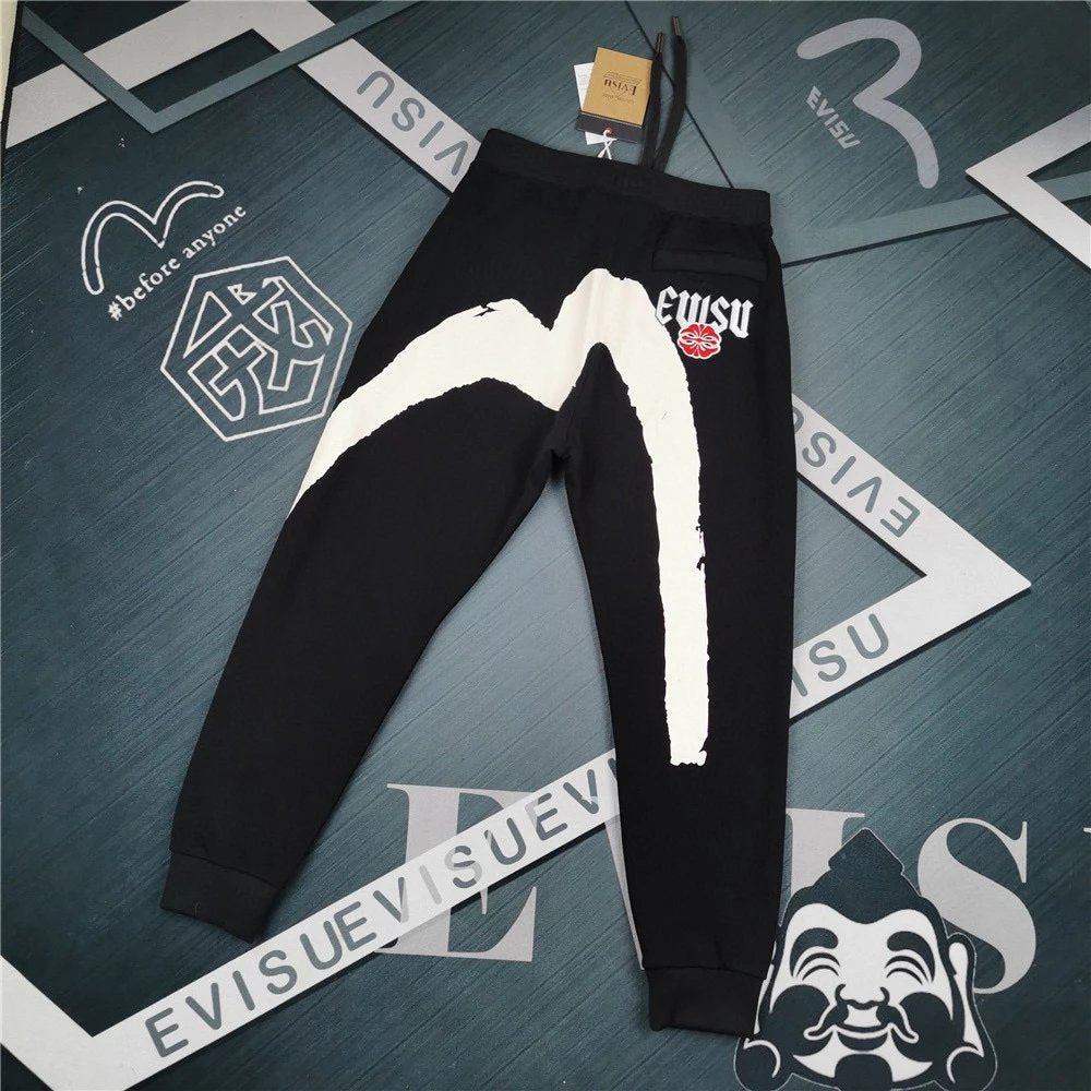 Evisu Sweatpants Top Version Counter Same Style Cotton Sweat Pants Same Style for Men and Women Loose Fashion Brand2024Versatile Casual Pants Sports Trousers