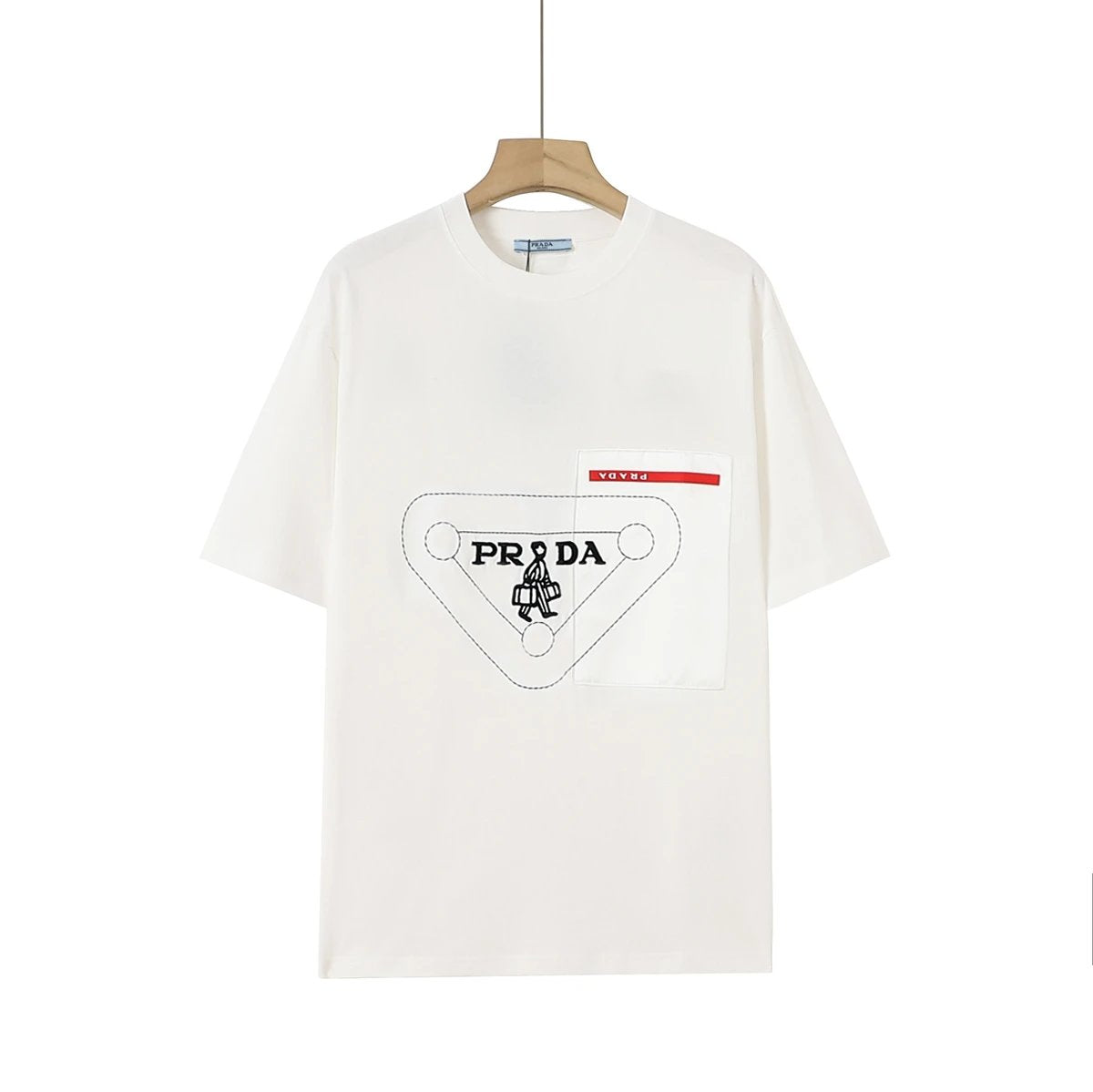 PRADA T-shirt Embroidered Triangle Badge on Chest logo round Neck Short Sleeve25ss New pure cotton T Unisex T-Shirt OS Drop Shoulder Loose Fit Base Shirt Top T-Shirt Short Sleeve