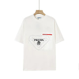 PRADA T-shirt Embroidered Triangle Badge on Chest logo round Neck Short Sleeve25ss New pure cotton T Unisex T-Shirt OS Drop Shoulder Loose Fit Base Shirt Top T-Shirt Short Sleeve