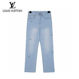 Louis Vuitton LV Jeans Back Pocket Rainbow Embroidery logo25ss Spring Summer New Straight Loose Jeans Unisex Slim Fit Long Pants