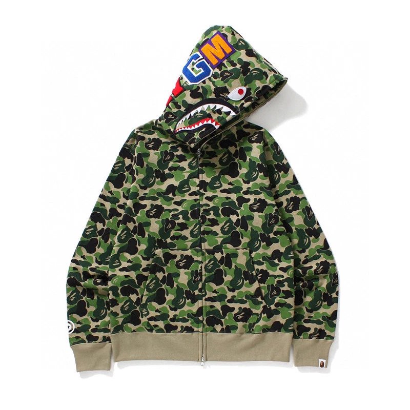 Bape Hoodie Top Version Japanese Fashion Brand B Camouflage Shark Head Sweater Men's and Women's Loose Hooded Fleece-lined Double Hood Coat Fashion